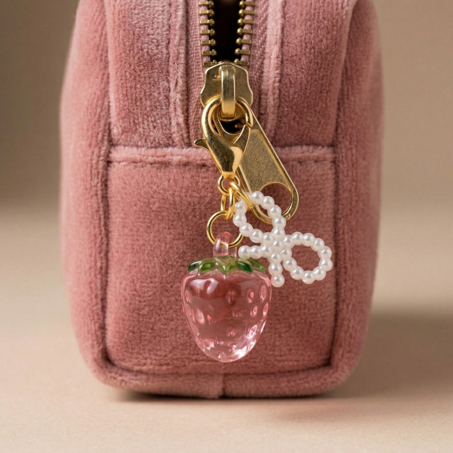 3 Pcs Cherry Charm Clip Set with Faux Pearl Accent Decorative Bag Charm Keychain Accessory