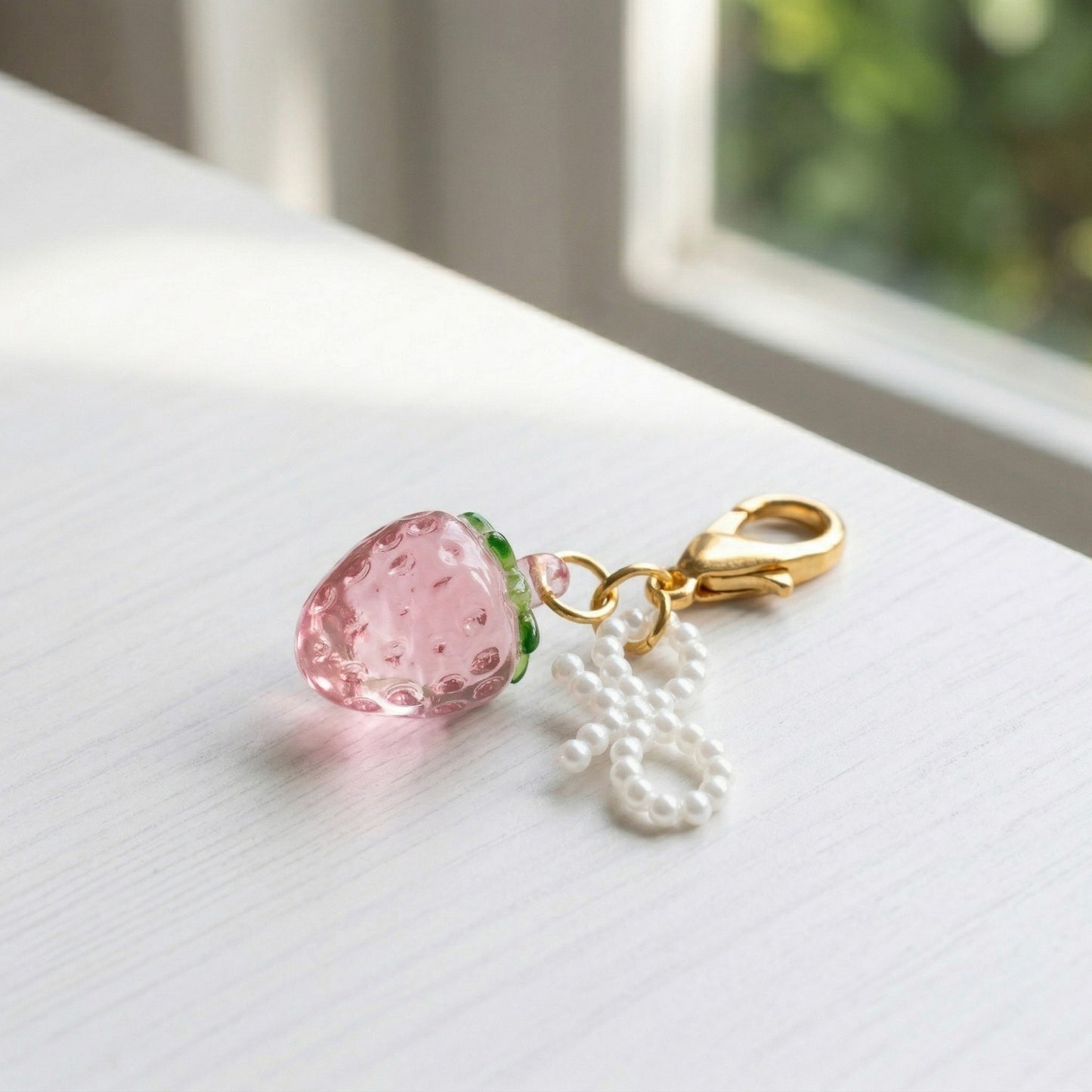 3 Pcs Cherry Charm Clip Set with Faux Pearl Accent Decorative Bag Charm Keychain Accessory