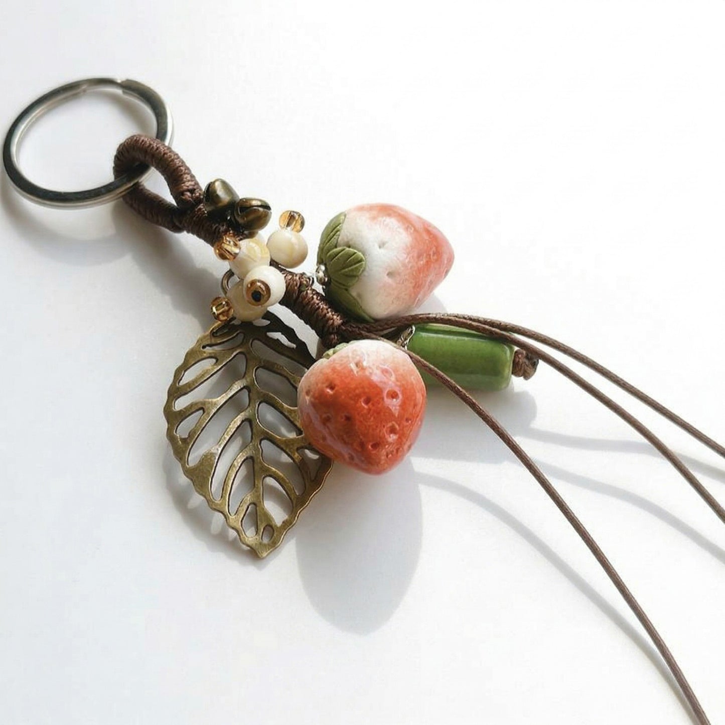 Strawberry Charm Keychain with Beaded Tassel Accent Decorative Bag Charm Accessory
