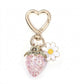 3 Pcs Strawberry Charm Keychain Set with Daisy Pendant and Heart Clip Decorative Bag Charm