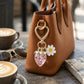 3 Pcs Strawberry Charm Keychain Set with Daisy Pendant and Heart Clip Decorative Bag Charm