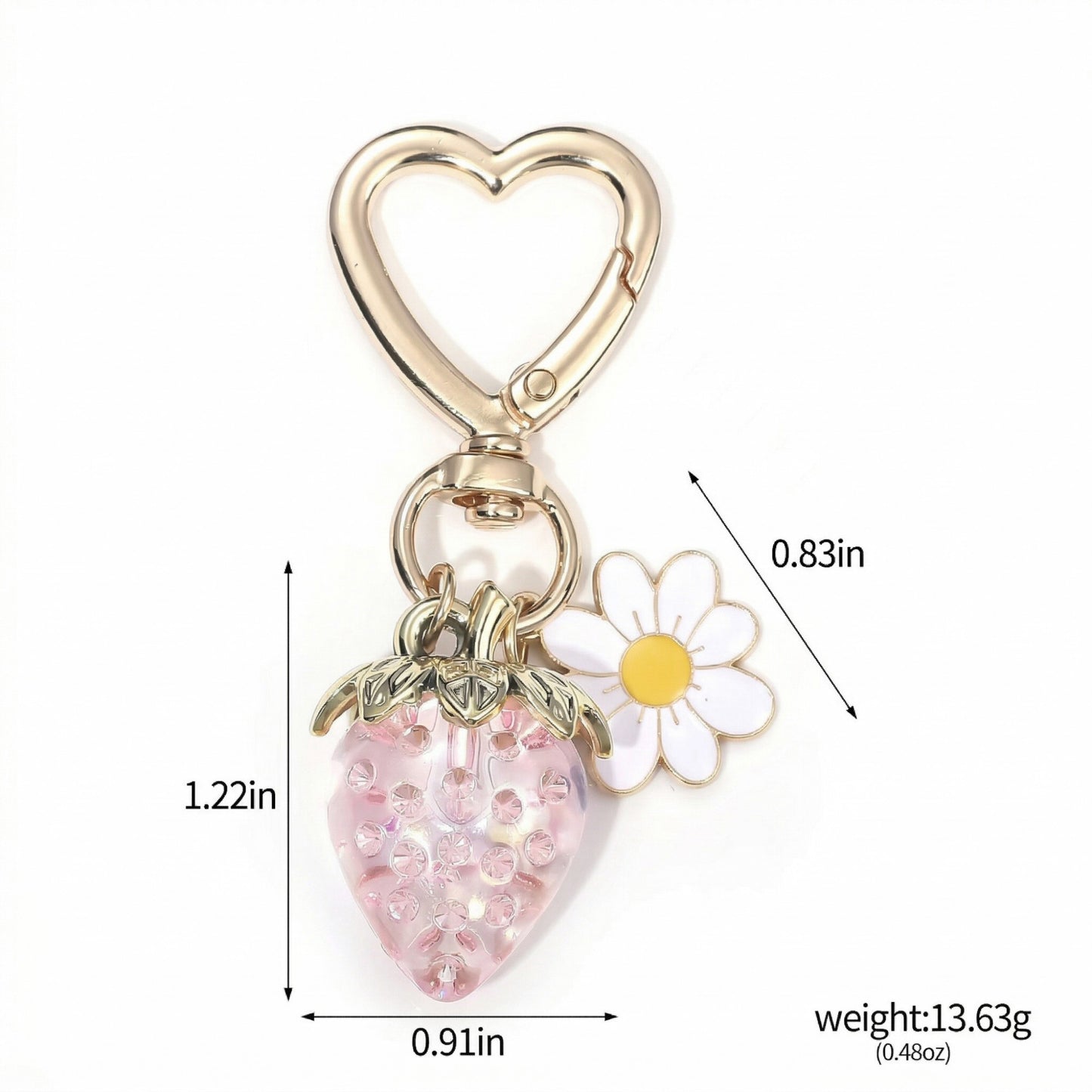 3 Pcs Strawberry Charm Keychain Set with Daisy Pendant and Heart Clip Decorative Bag Charm