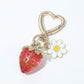 3 Pcs Strawberry Charm Keychain Set with Daisy Pendant and Heart Clip Decorative Bag Charm