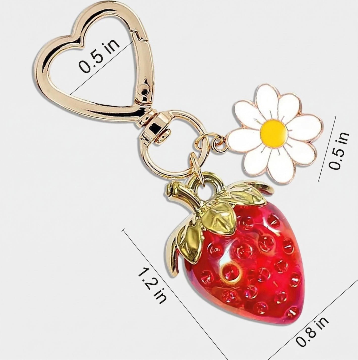 3 Pcs Strawberry Charm Keychain Set with Daisy Pendant and Heart Clip Decorative Bag Charm