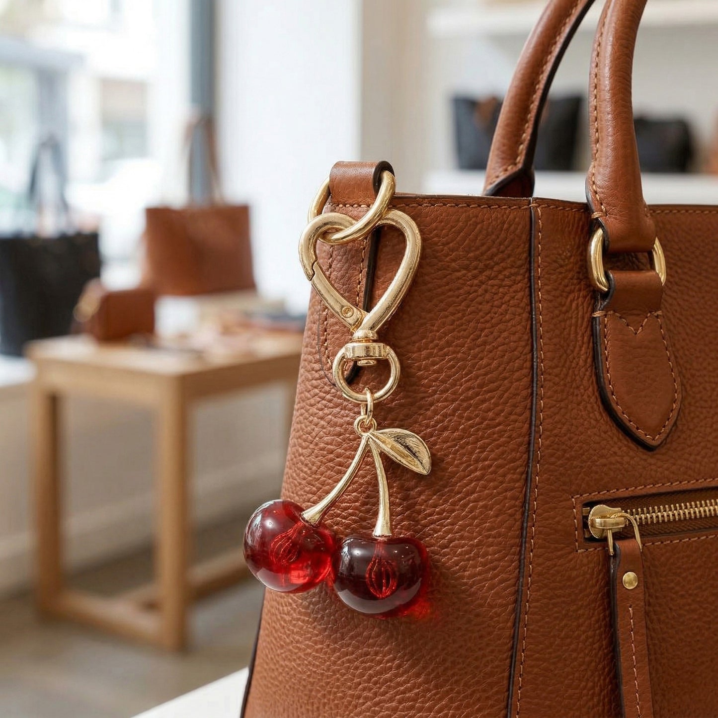3 Pcs Cherry Charm Keychain Set with Heart Clip Decorative Bag Charm Accessory