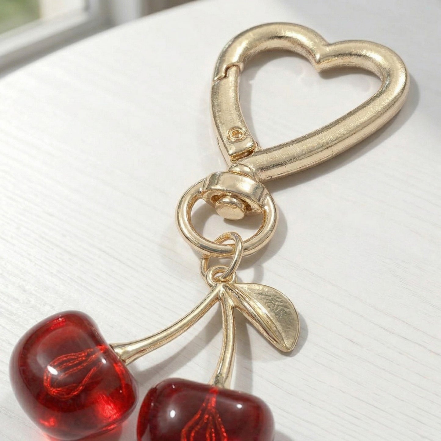 3 Pcs Cherry Charm Keychain Set with Heart Clip Decorative Bag Charm Accessory