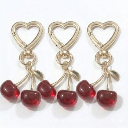 3 Pcs Cherry Charm Keychain Set with Heart Clip Decorative Bag Charm Accessory
