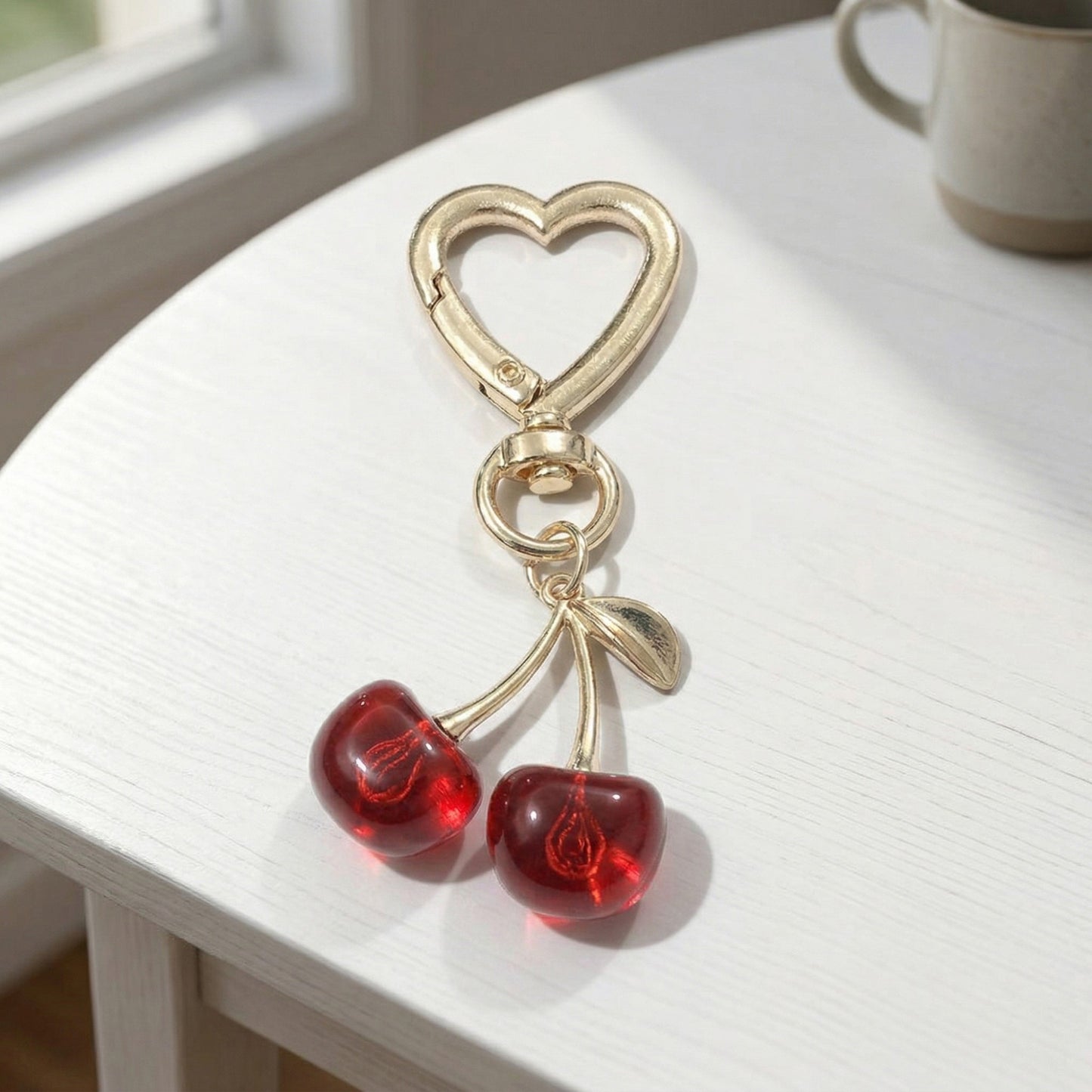 3 Pcs Cherry Charm Keychain Set with Heart Clip Decorative Bag Charm Accessory