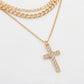 Layered Alloy Chain Necklace with Cross Pendant Adjustable Length Multi Strand Choker Style Jewelry