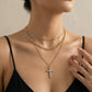 Layered Alloy Chain Necklace with Cross Pendant Adjustable Length Multi Strand Choker Style Jewelry