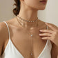 Layered Chain Necklace with Crystal Accents Adjustable Multi Strand Drop Pendant Fashion Jewelry