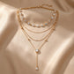 Layered Chain Necklace with Crystal Accents Adjustable Multi Strand Drop Pendant Fashion Jewelry