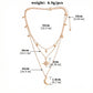 Layered Necklace with Star and Moon Pendant Crystal Accent Multi Strand Adjustable Chain Jewelry