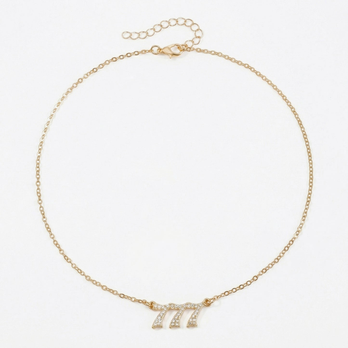 Alloy Necklace with Triple Number Pendant Crystal Accent Minimal Chain Adjustable Length Jewelry