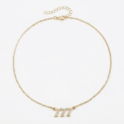 Alloy Necklace with Triple Number Pendant Crystal Accent Minimal Chain Adjustable Length Jewelry