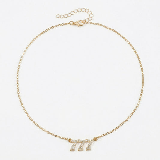 Alloy Necklace with Triple Number Pendant Crystal Accent Minimal Chain Adjustable Length Jewelry