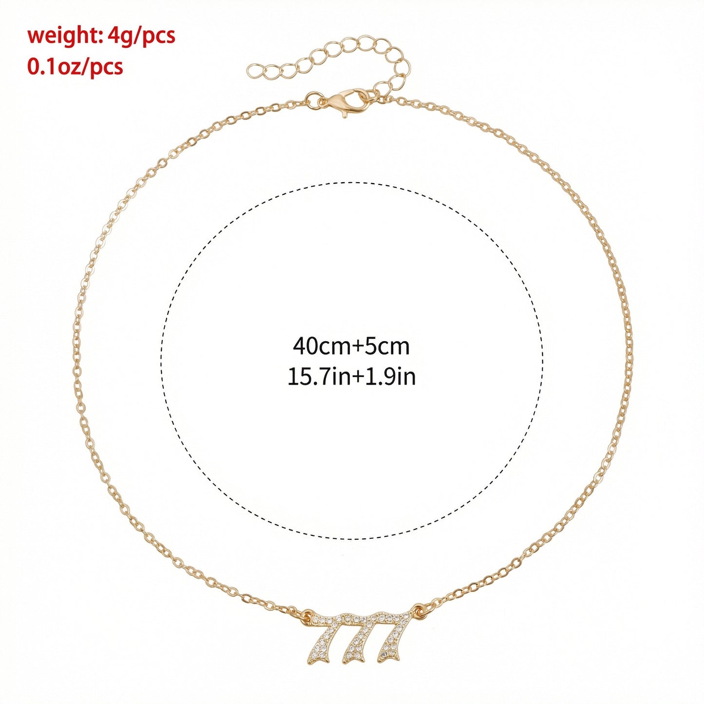 Alloy Necklace with Triple Number Pendant Crystal Accent Minimal Chain Adjustable Length Jewelry