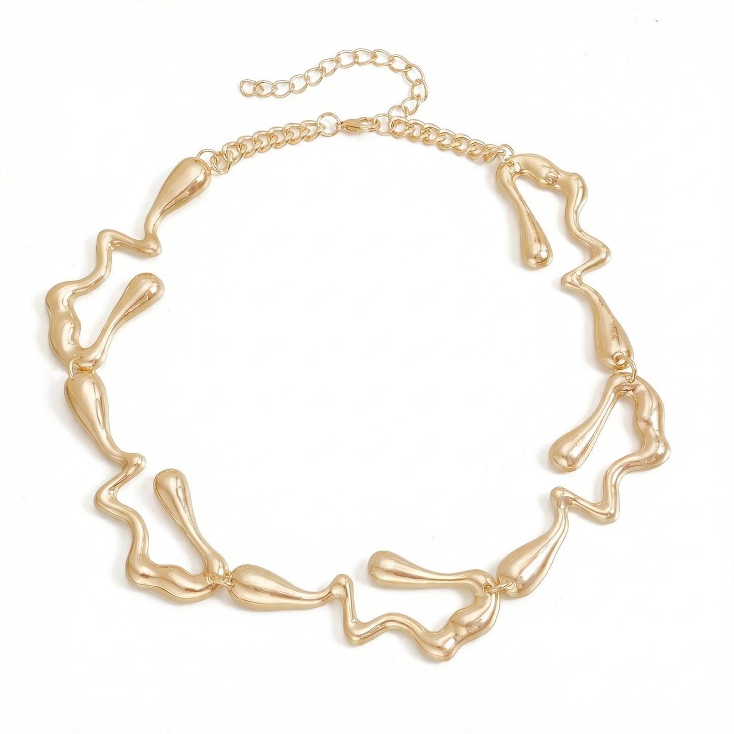 Alloy Necklace Organic Abstract Link Design Chunky Collar Adjustable Chain Jewelry