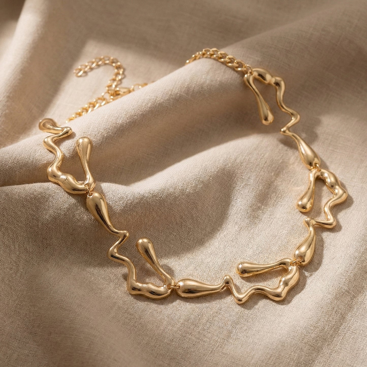 Alloy Necklace Organic Abstract Link Design Chunky Collar Adjustable Chain Jewelry