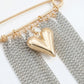 Safety Pin Brooch Chain Fringe Tassel Detail Heart Pendant Statement Design