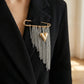 Safety Pin Brooch Chain Fringe Tassel Detail Heart Pendant Statement Design