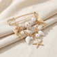 Safety Pin Brooch Seashell Charm Starfish Pendant Pearl Accent Chain Detail