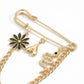 Safety Pin Brooch Floral Charm Snake Pendant Chain Detail Statement Design