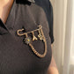 Safety Pin Brooch Floral Charm Snake Pendant Chain Detail Statement Design