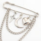 Safety Pin Brooch Star Charm Crescent Moon Pendant Heart Detail Chain Accent