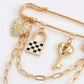 Safety Pin Brooch Heart Charm Key Pendant Lock Detail Chain Accent Design