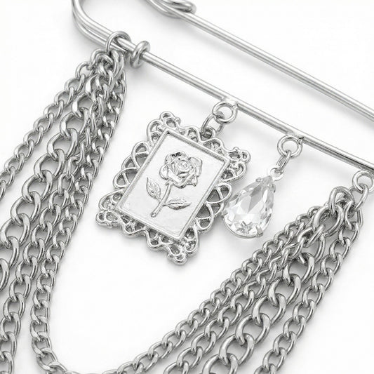 Safety Pin Brooch Chain Tassel Butterfly Charm Rose Pendant Statement Design