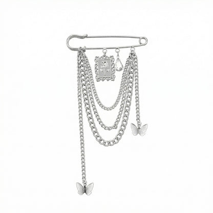 Safety Pin Brooch Chain Tassel Butterfly Charm Rose Pendant Statement Design