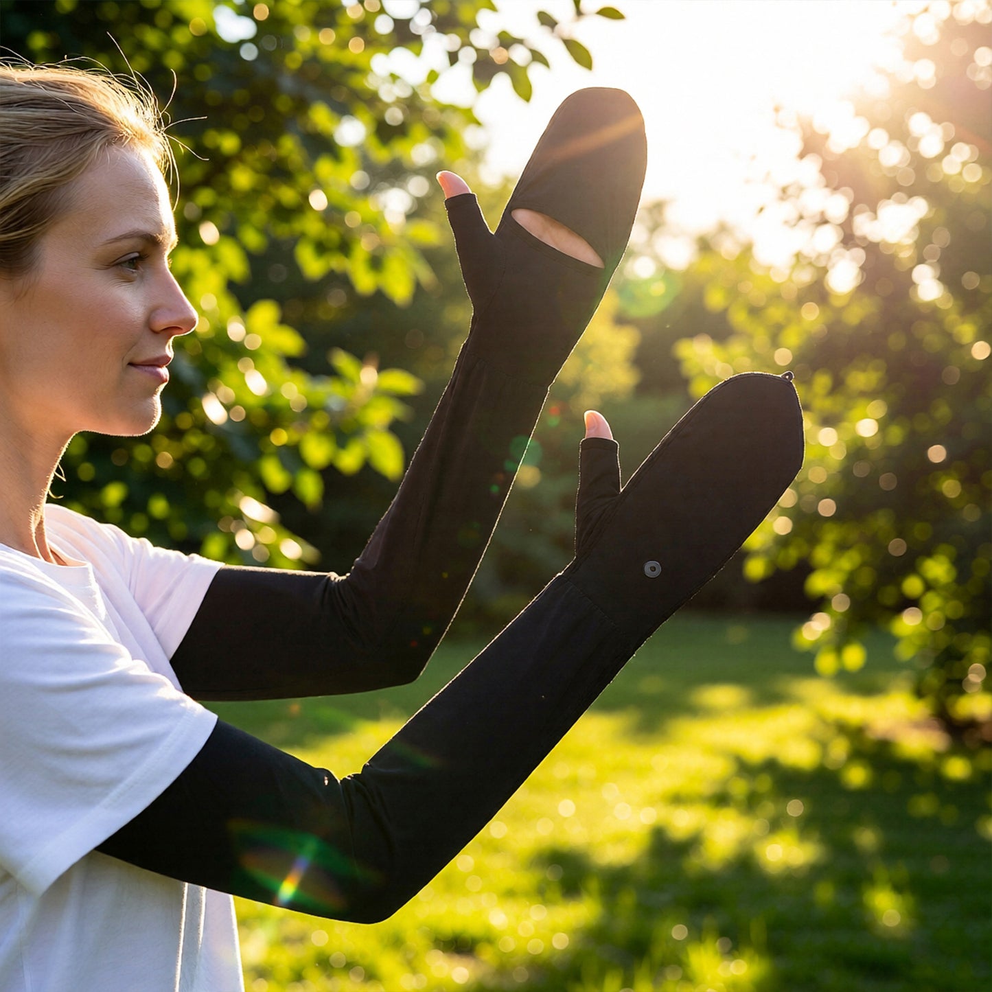UV Protection Arm Sleeves with Thumb Holes Adjustable Cuff Cooling Sun Sleeves for Outdoor Use