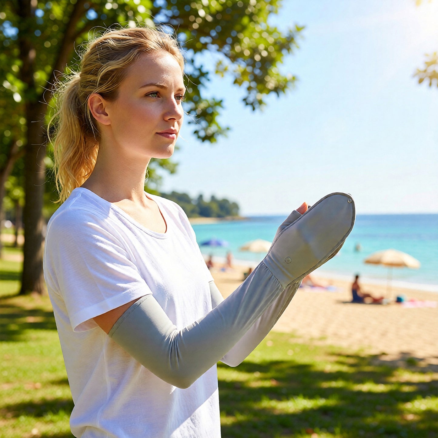 UV Protection Arm Sleeves with Thumb Holes Adjustable Cuff Cooling Sun Sleeves for Outdoor Use