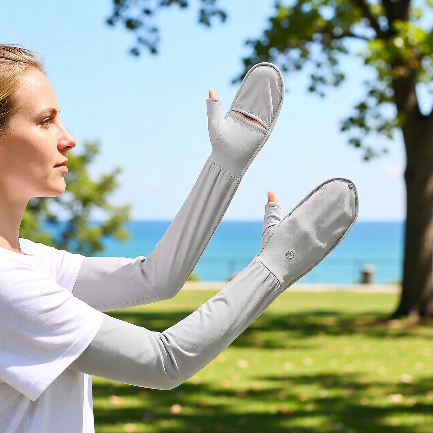 UV Protection Arm Sleeves with Thumb Holes Adjustable Cuff Cooling Sun Sleeves for Outdoor Use