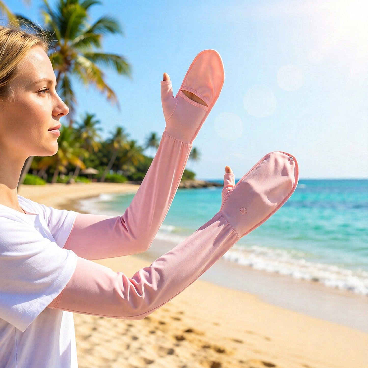 UV Protection Arm Sleeves with Thumb Holes Adjustable Cuff Cooling Sun Sleeves for Outdoor Use