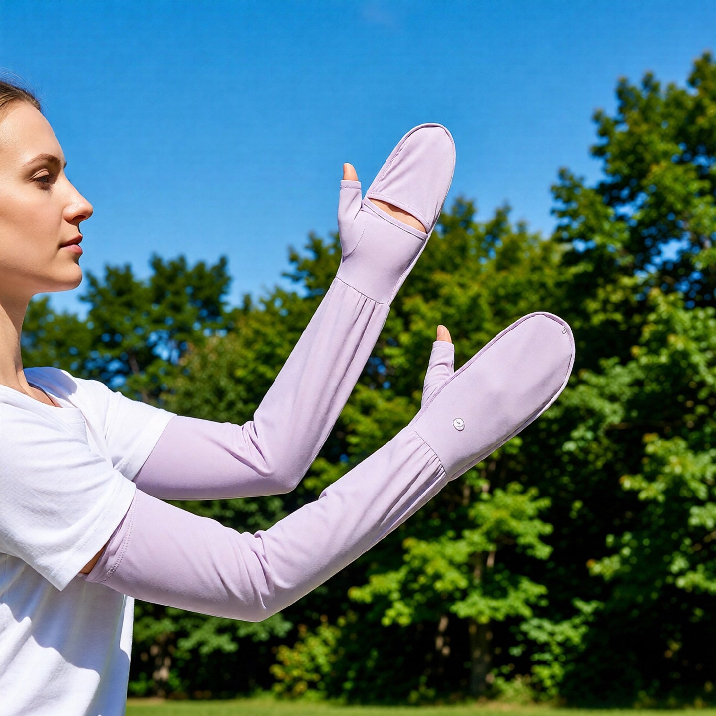 UV Protection Arm Sleeves with Thumb Holes Adjustable Cuff Cooling Sun Sleeves for Outdoor Use