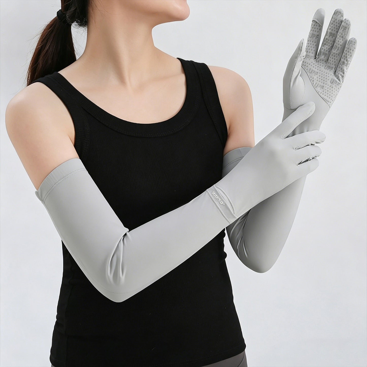 Arm Sleeves with Gloves Adjustable Cuff Breathable Cooling Sun Sleeves for Outdoor Use