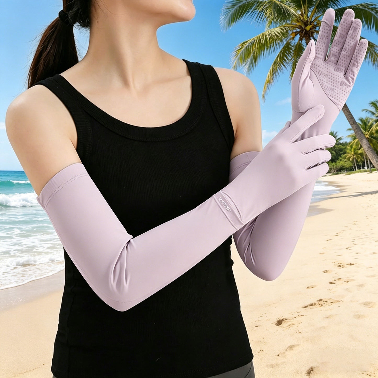 Arm Sleeves with Gloves Adjustable Cuff Breathable Cooling Sun Sleeves for Outdoor Use