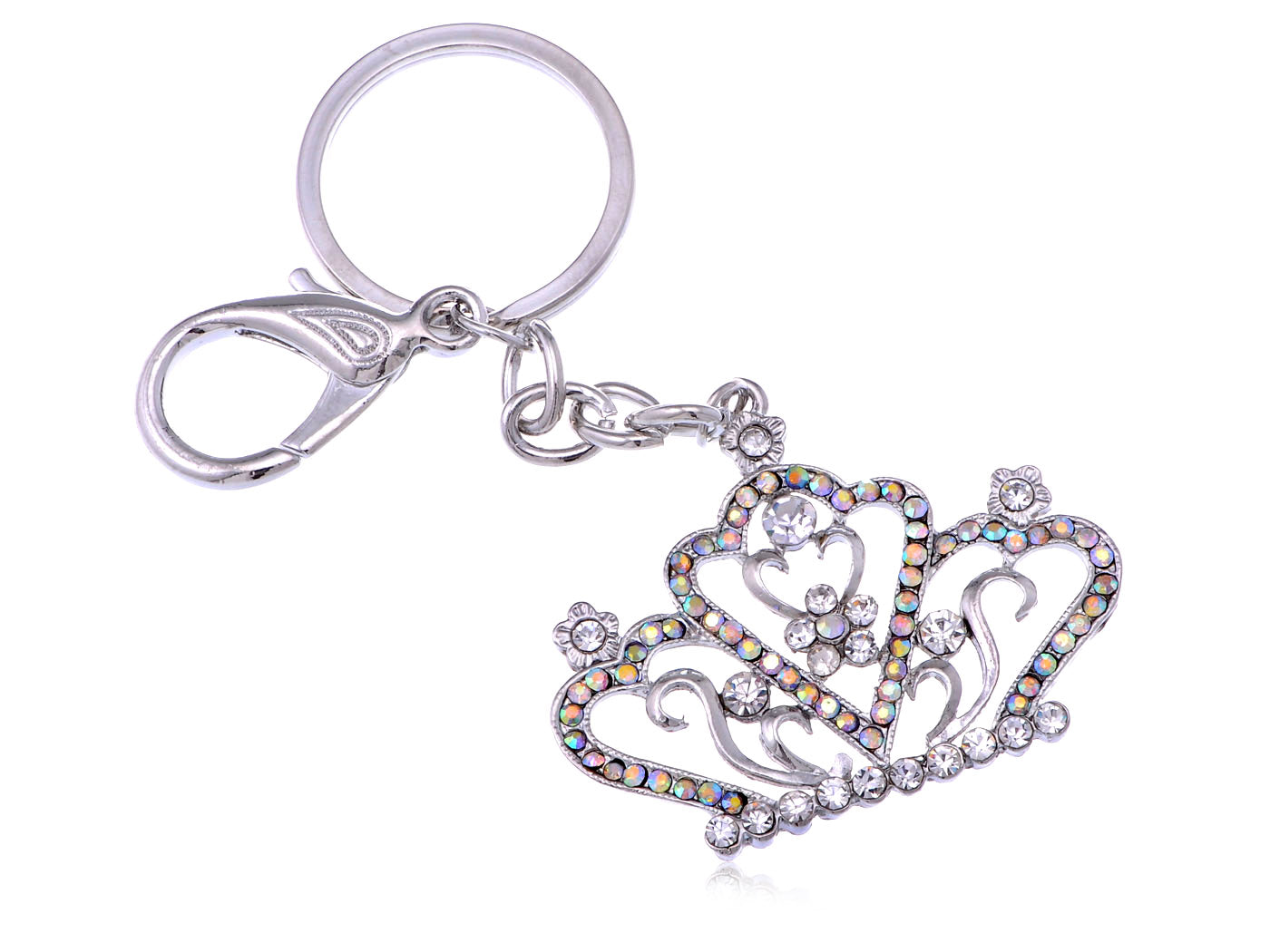 Silver Iridescent Colored Crown Tiara Key Chain