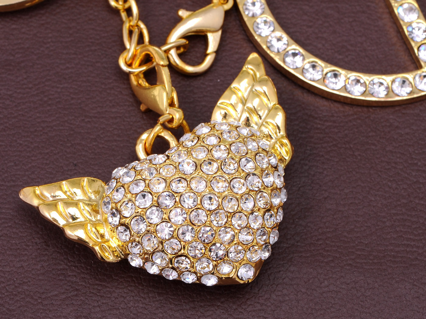 Iced Happy Peace Love Wing Heart Hook Clip Keychain