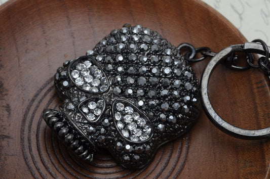 Gun Grey Gothic Creepy Black Skull Head Key Chain