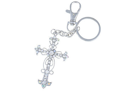 Aurora Borealis Holy God Blessed Floral Cross Hook Key Chain