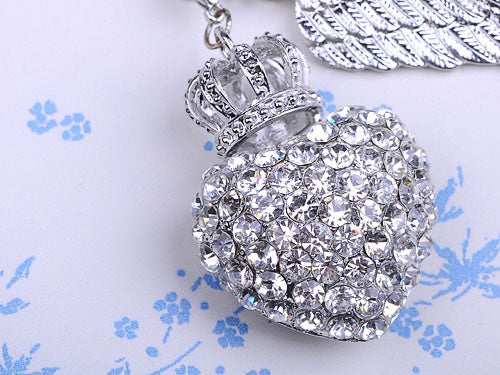 Silver Colored Crown Heart Wing Key Chain