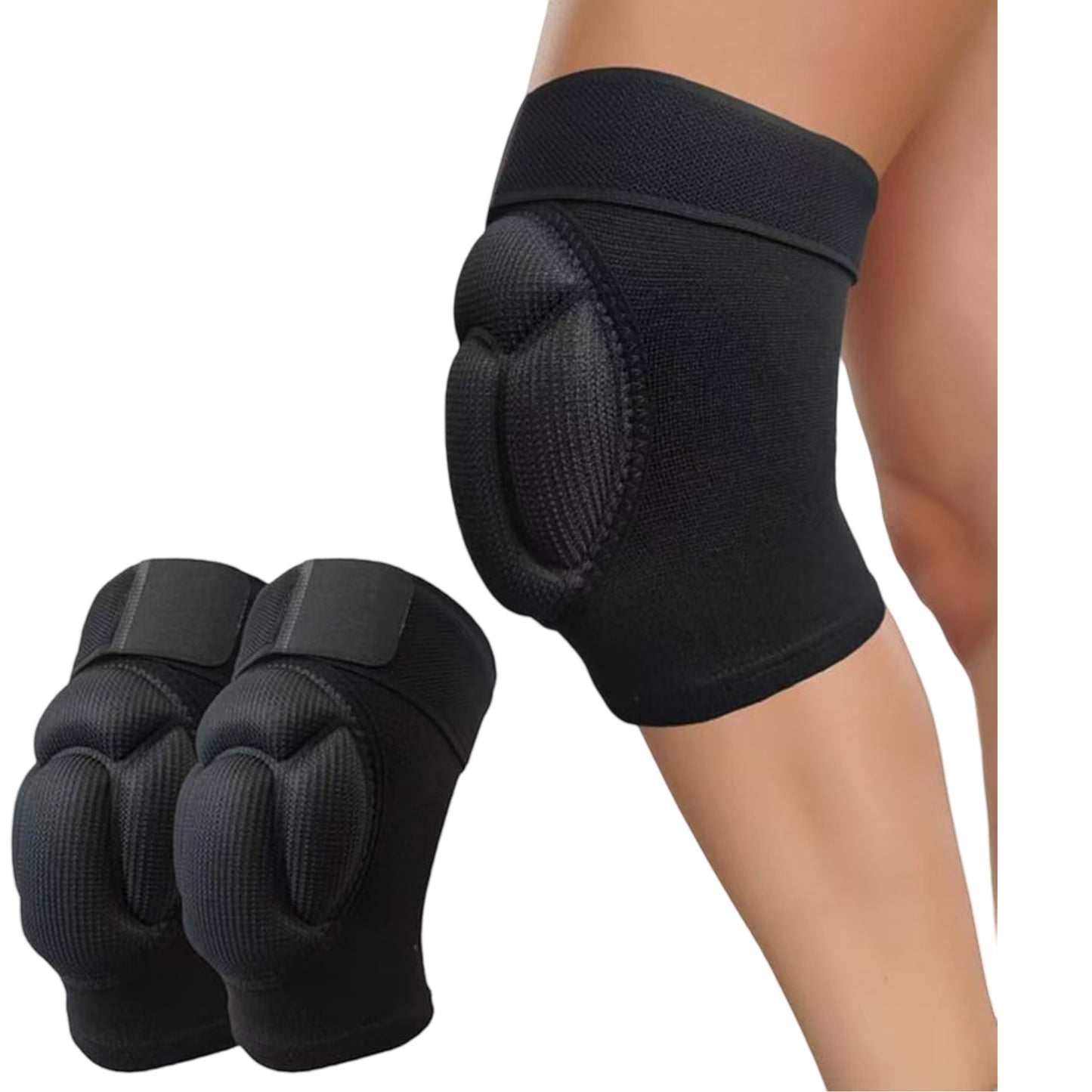 2 Pc Sports Knee Pads with Thick Shock Absorbing Cushion and Stretch Compression Sleeve Support