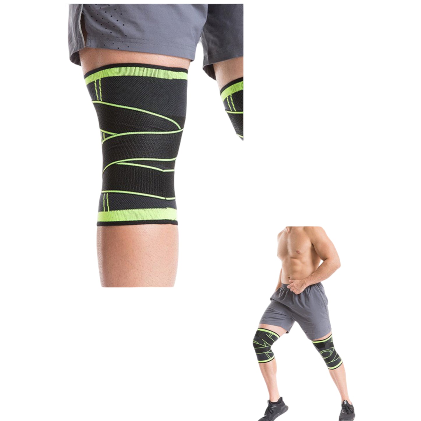 Running Knee Compression Sleeves 2 Pc with Adjustable Strap Support and Breathable Athletic Fit