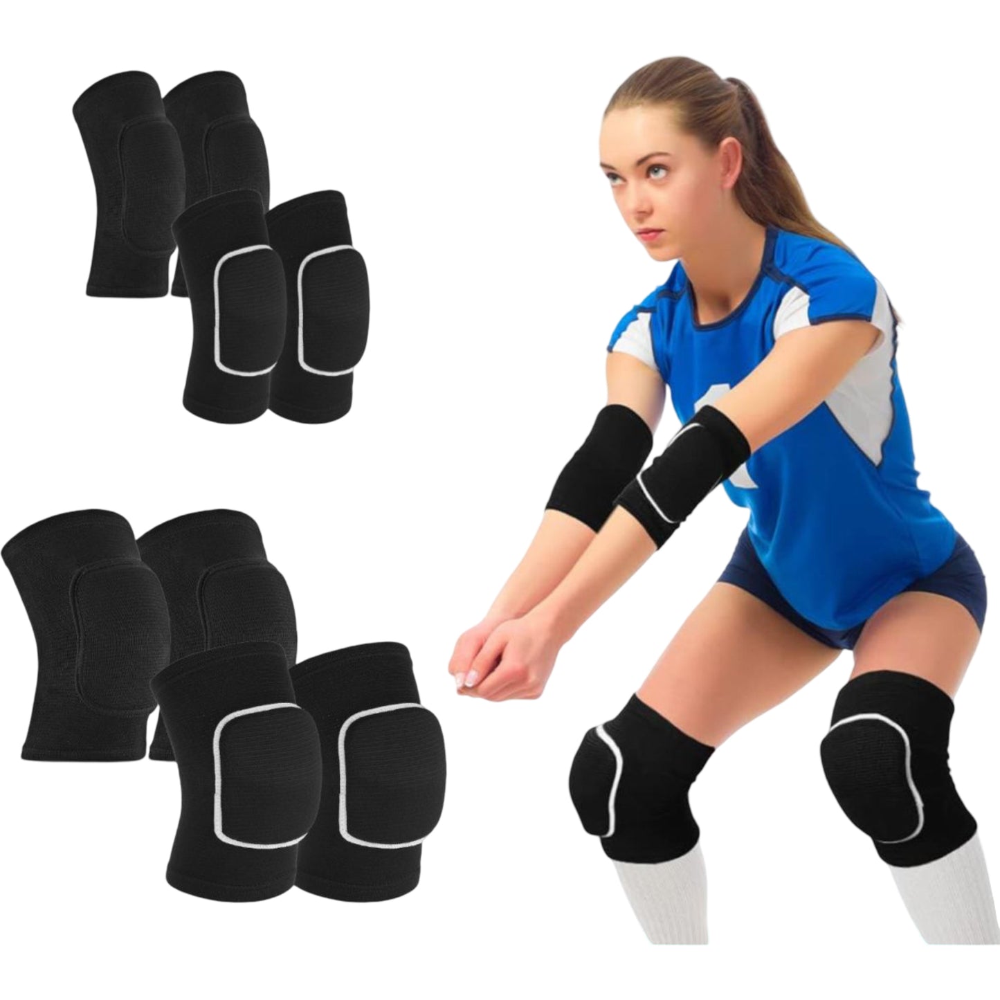 Volleyball Knee Pads 2 Pc Elastic Sleeve with Shock Absorbing Cushion for Court Protection