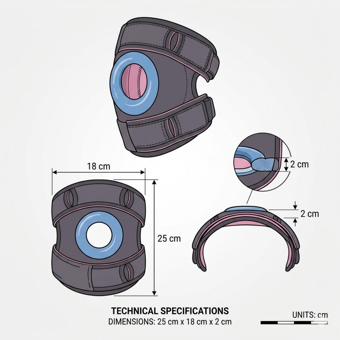 Adjustable Open Patella Knee Brace 1 Pc with Gel Stabilizer Ring and Dual Strap Compression Support