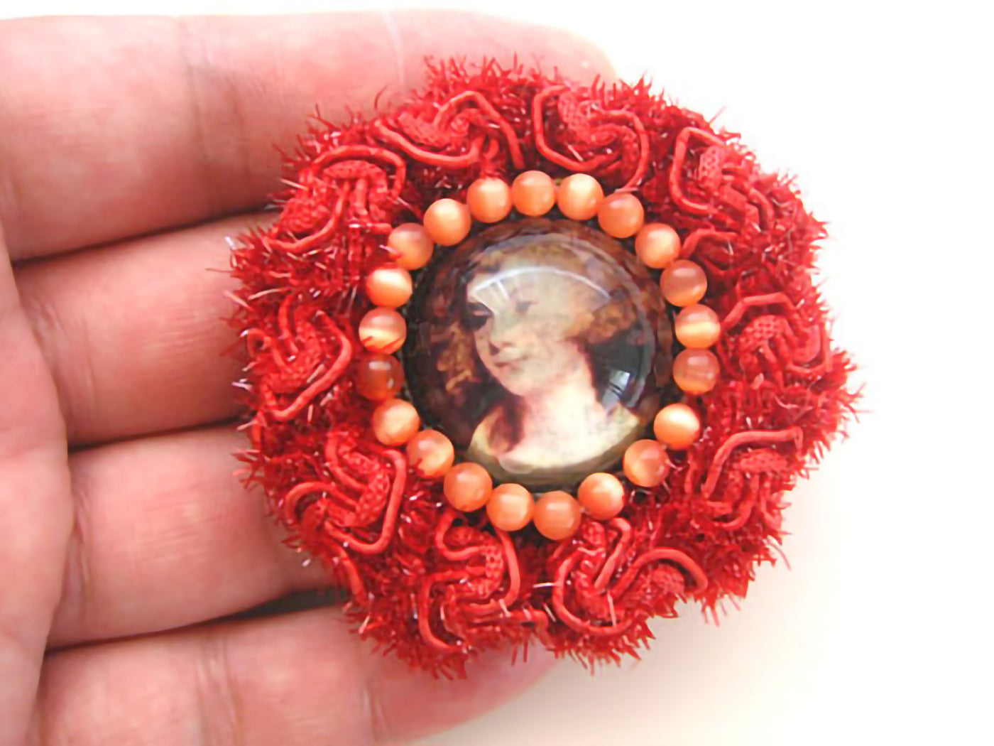 Alilang Vintage Inspired Ruby Lace 18TH Century Lady Beads Flower Brooch Pin