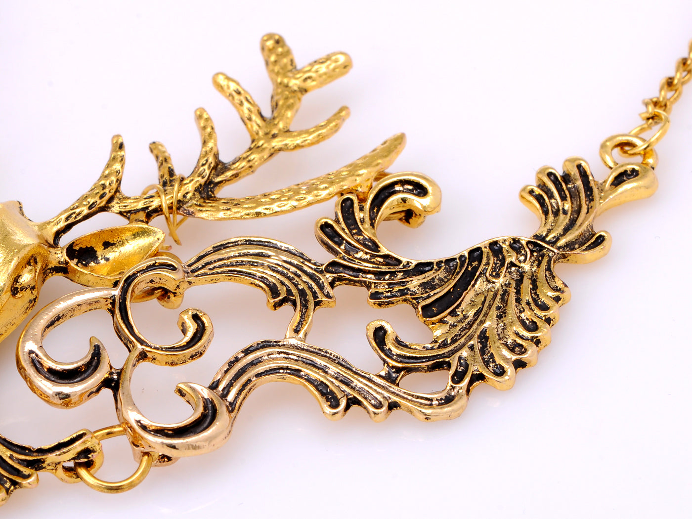 Moose Head Chain Necklace With Deately Painted Black Accents